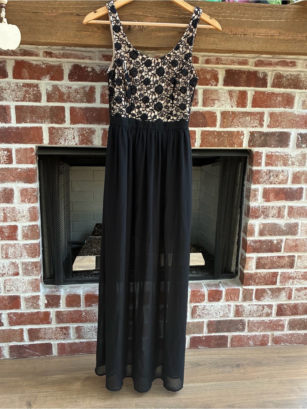 LC Lauren Conrad black Maxi Dress with Floral Lace Bodice